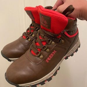 RBX leather canvas booties size 6.5 dark brown and red/pink